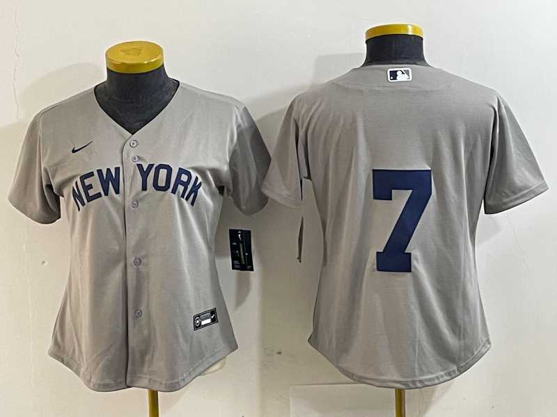 Womens New York Yankees #7 Mickey Mantle 2021 Grey Field of Dreams Cool Base Stitched Jersey->mlb womens jerseys->MLB Jersey